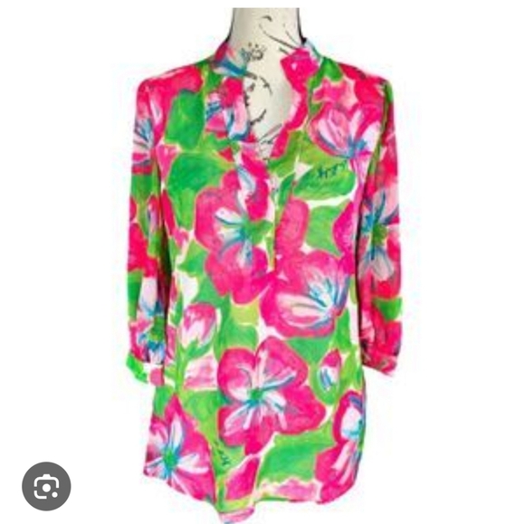 Lilly Pulitzer Elsa Blouse In Pink And Blue Floral Print Size 0 - Picture 8 of 8